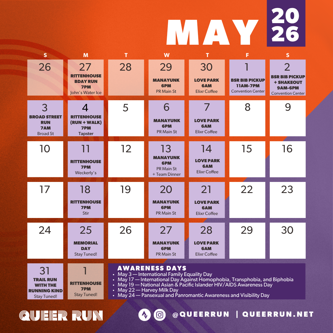 The queer run monthly calendar