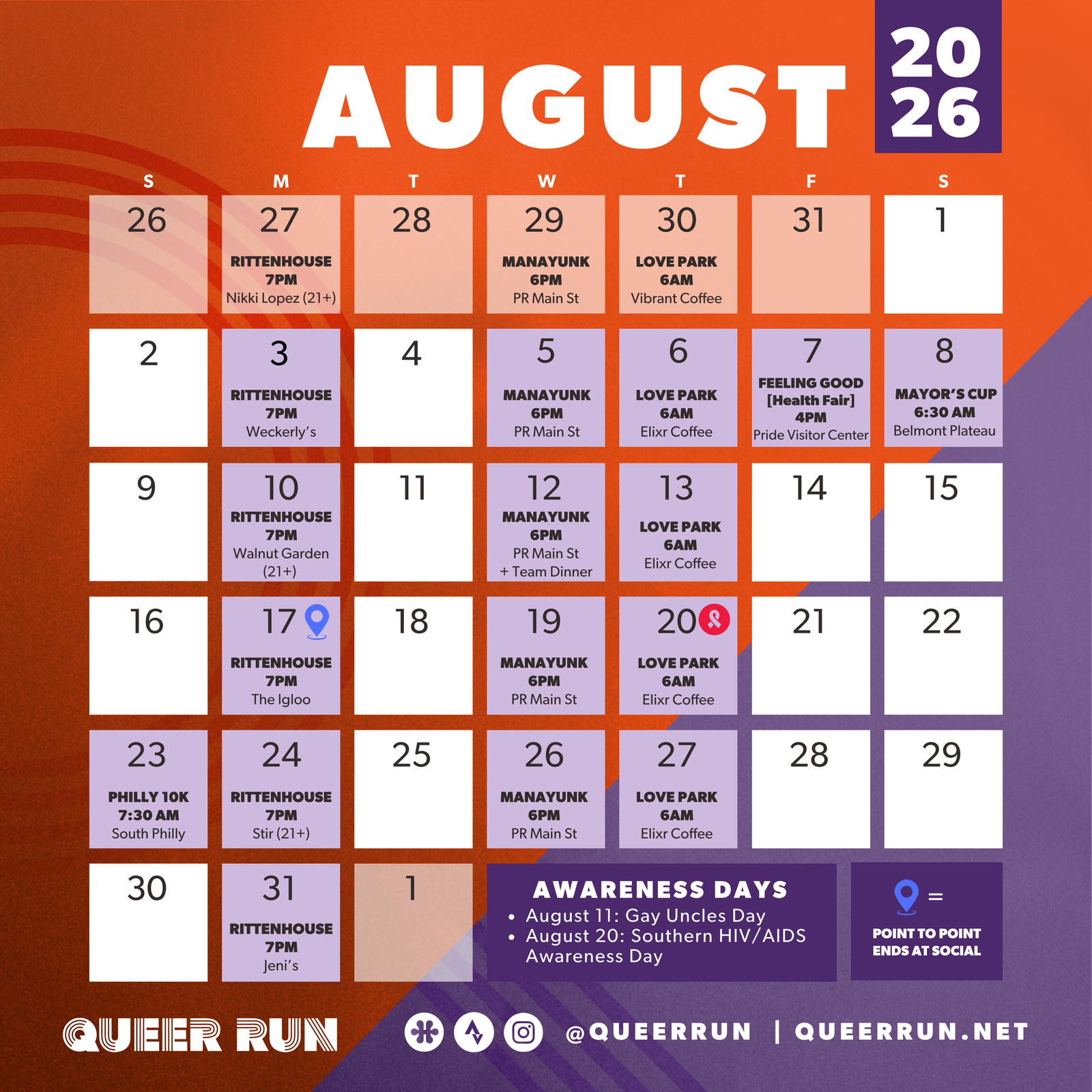 The queer run monthly calendar